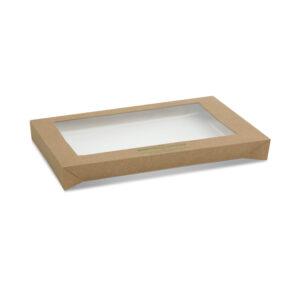 Rectangle kraft catering tray lid medium-PLA window-100/CTN