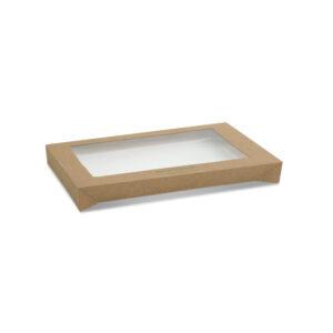 Rectangle kraft catering tray lid small-PLA window-100pc/ctn