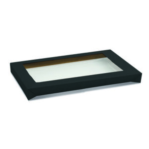 Rectangle Black Catering Tray Lid -Large -PET Window-100/ctn